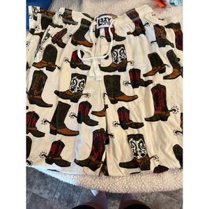 Lazy One Unisex XS Pajama Pants Cream Cotton Western Cowboy Boot Print Lounge